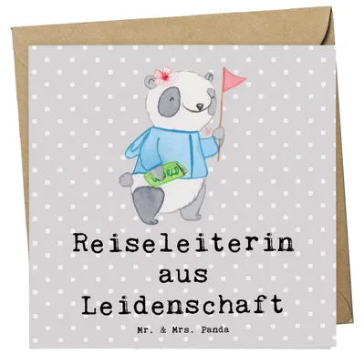 Produktbild von Mr. & Mrs. Panda Grußkarte Reiseleiterin Leidenschaft - Grau Pastell - Geschenk, Klappkarte, faltkarte, anlasskarte, doppelkarte, Glückwunschkarte