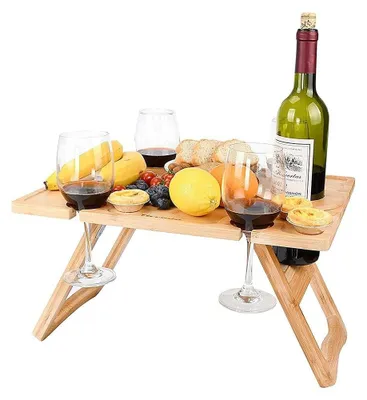 Imagen del producto de Omgoods - Mesa de picnic portátil con bandeja para queso - Mesa de madera plegable para exteriores