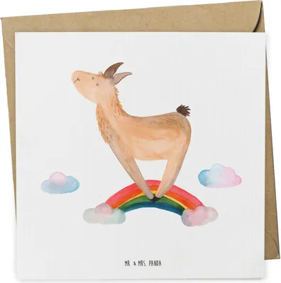 Produktbild von Mr. & Mrs. Panda Grußkarte Lama Regenbogen - Weiß - Geschenk, doppelkarte, faltkarte, Freiheit, Selbstständig, Haters, Klappkarte, Glückwunschkarte, Lamas, anlasskarte