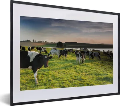 Produktbild von MuchoWow® MuchoWow® Gerahmtes Poster Kuh - Gras - Sonnenuntergang 40x30 cm - Poster mit zchwarzem Bilderrahmen - Bilderrahmen - Poster im Rahmen