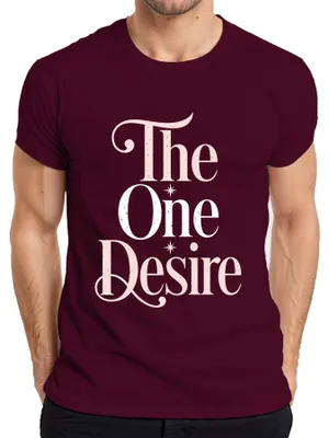 Immagine prodotto di Maglietta da uomo, colore bordeaux, taglia S, con la scritta "The One Desire" e il testo della canzone "I Want It That Way" e l'immagine di un gruppo musicale (boyband)
