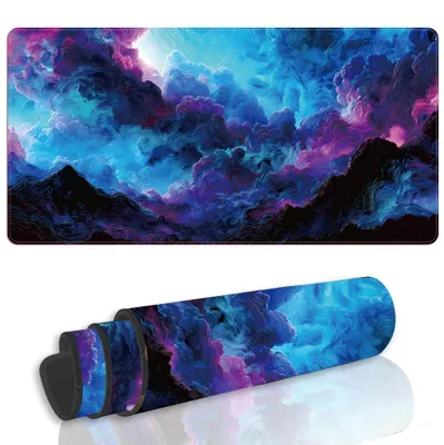 Produktbild von Schreibtischunterlage für Gaming-Mäuse – 80 x 40 cm – Rutschfester Gummiboden – Psychedelische Wolkenlandschaft – Tastaturunterlage – Für Arbeit und Gaming