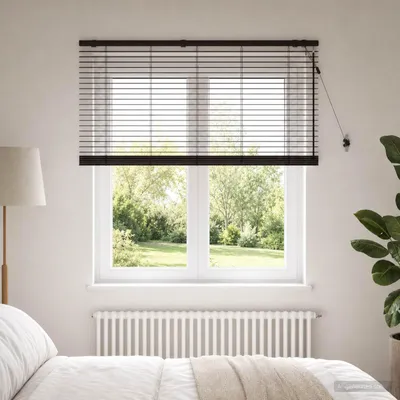 Obrázek produktu pro Žaluzie, tmavě hnědá, rozměry 130 x 160 cm, lamely o šířce 35 mm, vyrobené z masivního dřeva paulownia