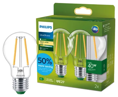 Productafbeelding van Philips Gloeilamp, 2,3 W, 40 W equivalent, E27 fitting, 485 lm, 50.000 uur, Warm wit