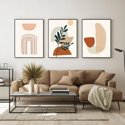 Posterset Boho-Stil, 3er-Set 20x30 cm, Pflanzen-Abstract, Wanddeko