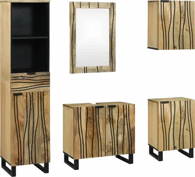 Image de Ensemble de mobilier de salle de bain avec tiroir 5 pcs Marron