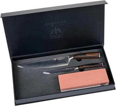 Imagen del producto de Silecomplaza, juego de cuchillos de damasco, 3 piezas: cuchillo de cocina, cuchillo para verduras, afilador de 1000/3000