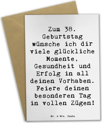 Produktbild von Mr. & Mrs. Panda Grußkarte Spruch 38. Geburtstag Glück - Weiß - Geschenk, Alter, genesungskarte, Freude, Happy Birthday, einladungskarten, Grußkarten, weihnachtskarten