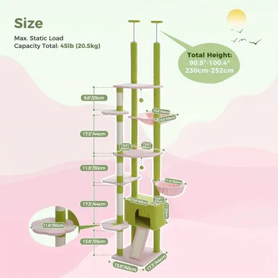 Image de Arbre à chats - Meuble pour chats - Maison pour chats - Tour pour chats - Réglable de la hauteur du sol au plafond
