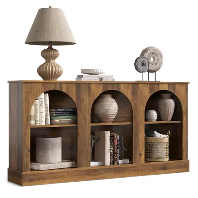Immagine prodotto di LITTLE TREE Tavolino da ingresso moderno con 3 ripiani, tavolo rettangolare in legno da 160 cm per ingresso, corridoio e soggiorno, marrone rustico