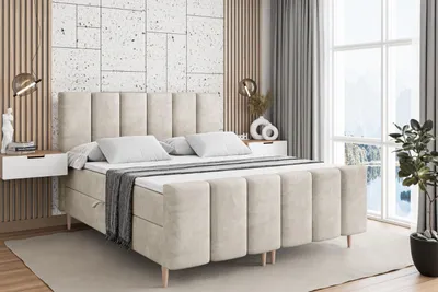 Produktbild von ALTDECOR Boxspringbett mit Holz Füßen, Matratze und Lattenrost, Topper, Fußteil, Polsterbett mit Bettkasten, Bett mit Stauraum H3-Matratze, Doppelbett - BOXI1-FD-Z - 140x200 - Beige Monolith
