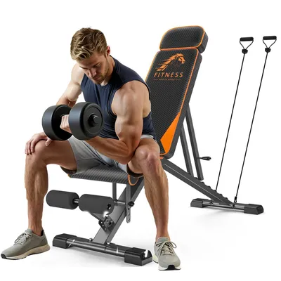 Produktbild von Hantelbank klappbar, Verstellbare Multifunktions Trainingsbank, inkl. Zugbänder, 8-Fach Verstellbarer Rückenlehne, für Brust, Rücken, Bauch & Arme