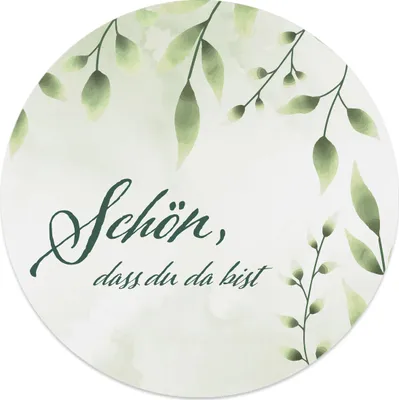 Produktbild von MAVANTO® 20x Schön dass du da bist Aufkleber 4,5 cm rund - Hochzeit Sticker ideal für Gastgeschenk in vielen schönen Designs (Buchsbaum)