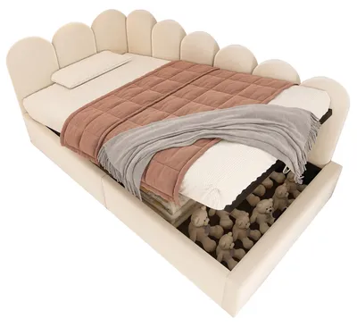 Produktbild von Polsterbett Daybett 90x200 cm in Beige ohne Matratze mit Hydraulikstauraum, Metall-Lattenrost und Samt