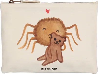 Produktbild von Mr. & Mrs. Panda Make-Up Tasche Spinne Agathe Teddy Größe M - Weiß - Geschenk, Miteinander, Verliebt, Dankeschön, kosmetiktäschchen, Etui, Kosmetiktasche, Treue, Mäppchen