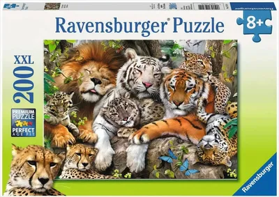 Produktbild von 200 Teile Ravensburger Kinder Puzzle XXL Schmusende Raubkatzen 12721