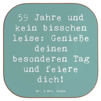 Produktbild von Mr. & Mrs. Panda Tassenuntersetzer Spruch 59. Geburtstag Feier - Meeresbrise - Geschenk, Untersetzer Glas, feiere dich, Lebensfreude, Glückwunsch, Coaster, Tischschoner