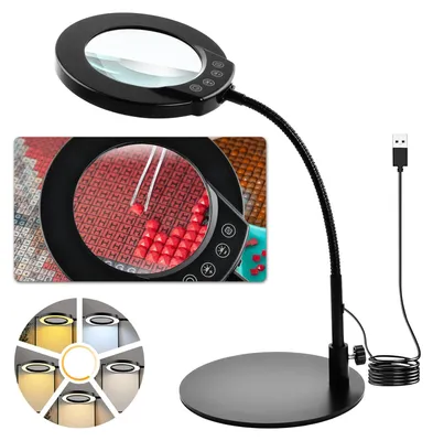 Obrázek produktu pro Mapille, 10x zvětšovací lupa s osvětlením a stojanem, stolní lampa s 5 barevnými režimy, stmívatelné LED osvětlení, flexibilní lupa s husím krkem a světlem, vhodná pro práci, čtení, koníčky, šití a tvoření – černá