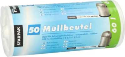 Produktbild von Weita Müllbeutel Papstar Hdpe Ohne Oks 60 Liter, 60 l, Weiß, Hart-Polyethylen (HDPE), 810 mm, 630 mm, 9 Stück(e)