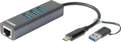 Zdjęcie produktu dla D-Link DUB-2332, Przewodowa, USB Type-C, 10,100,1000 Mbit/s, IEEE 802.3, IEEE 802.3ab, IEEE 802.3u, Szary, RJ-45, USB 3.2 Gen 1 (3.1 Gen 1) Type-A