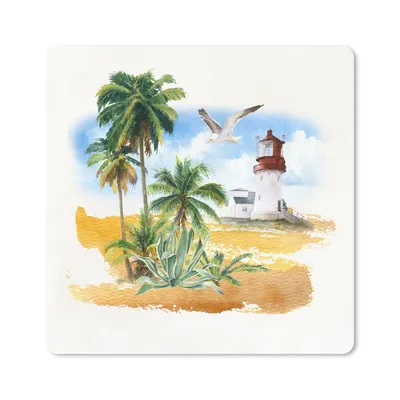 Produktbild von MuchoWow® Mauspad Mousepad Leuchtturm - Palme - Vogel - Strand 30x30 cm - Mousepads - Maus Mat - Pad - Mausunterlage - Gaming