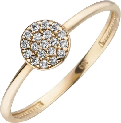 Produktbild von Ring aus 333 Gold Gelbgold mit 19 Zirkonia Goldring Ringkopf flach rund Ø6,3mm Innenumfang 54mm  Ø17.2mm