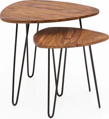 Produktbild von WOHNLING 2er Set Beistelltisch Sheesham Holz Metall Wohnzimmer Tisch Couchtisch