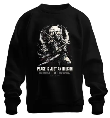 Productafbeelding van Vrede is slechts een illusie. Samurai Katana, Japan, Y2K, Ronin, Zen. Zwarte trui, model pullover, maat M