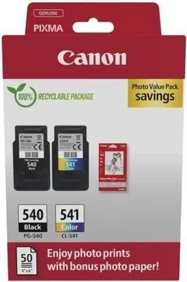Imagen del producto de Paquete de cartuchos de tinta, Canon PG-540 (), CL-541 (color), 2 cartuchos, capacidad de 8 ml, impresión de hasta 180 páginas, compatible con papel fotográfico