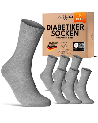 Produktbild von Diabetiker Socken Herren Damen ohne Gummi mit Komfortbund Baumwolle - 70108T grau 43-46 6 Paar