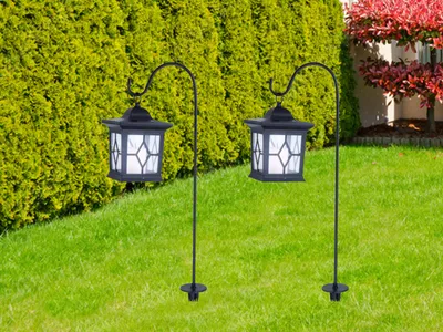 Produktbild von 2er SET LED Solarleuchten mit Erdspieß zum Aufstellen & Laternen zum Aufhängen