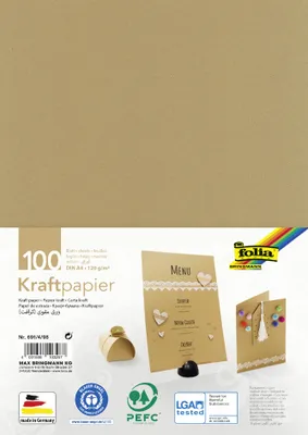 A product image showcasing Kraft paper with examples of its use in crafting and event stationery.