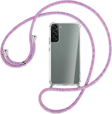 Produktbild von Handykette Backcover-Schutzhülle mit Band (Metall silberfarben) für Samsung Galaxy S22 Plus 5G (S906) - lila/rosa/blau