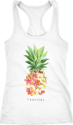 Produktbild von Damen Tank-Top Ananas Blumen Pineapple Flowers Tropical Summer Paradise Racerback Neverless® weiß M