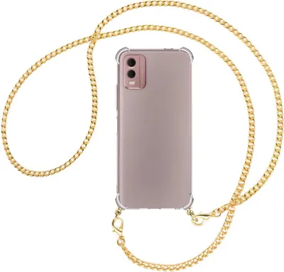 Produktbild von Handykette Backcover-Schutzhülle mit Band (Metall goldfarben) für Nokia C32 4G (6.5'') - goldfarbene Kette