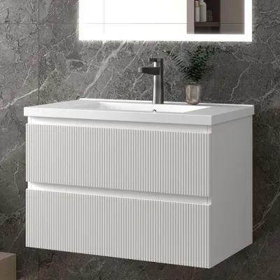 Produktbild von Waschbeckenunterschrank, Unterschrank, Badezimmerschrank, 80x44.5x52cm, 2 Türen, Badschrank, weiß