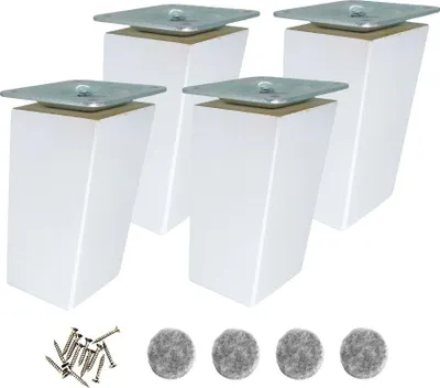 Obrázek produktu pro Dřevěné nohy k nábytku 10 cm, úkos 5x5 cm, bílý lak, upevnění