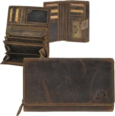Produktbild von Greenburry Portemonnaie Leder 17x10cm 14 Kartenfächer "Vintage" antikbraun