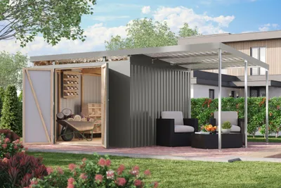Produktbild von Gartenhaus Metall Metallgerätehaus Metallgartenhaus IRIDIUM 3,5 Metallhaus graualuminium 497x292x213 cm