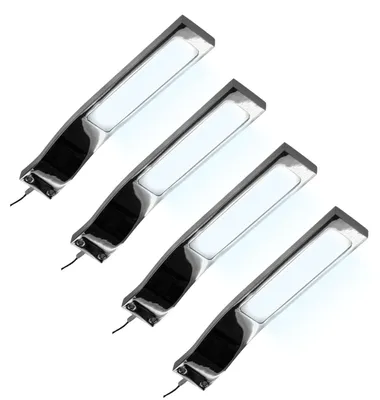 Image de kalb | Lot de 4 lampes LED à poser 3 W 3000 K/4000 K pour armoires, bloc d'alimentation inclus, blanc lumière du jour, finition chromée