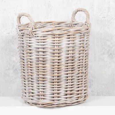Produktbild von Natur Rattankorb BAKUL rund White Wash 40cm Pflanzkorb Inlay Griffe