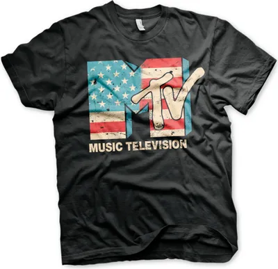 Produktbild von MTV Distressed USA-Flag T-Shirt - Large - Black