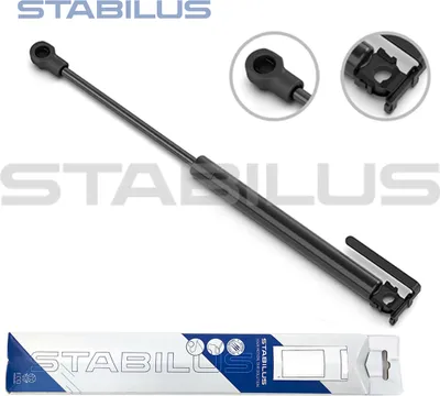 A gas strut product is shown on a white background with additional product detail images and packaging.