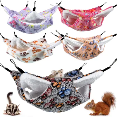 Produktbild von Hängematten für Kleintiere, doppellagige Frettchenhängematte, weiche Plüsch-Hängematte für Hamster, stapelbares Frettchenbett, Zubehör für Rattenkäfige