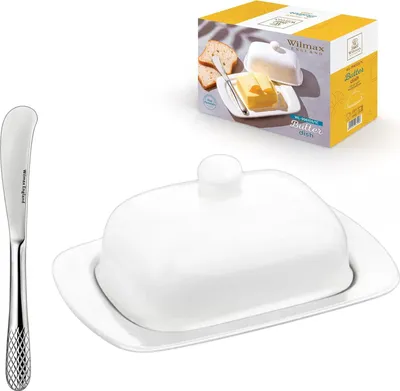 Produktbild von Wilmax Porzellan Butterdose & Edelstahl-Buttermesser – WL-996109/A-999216/1B