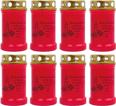 Produktbild von Grabkerze Rot 8er Pack, Brenndauer: 40 Stunden ( je Kerze ), Motiv: Kerze