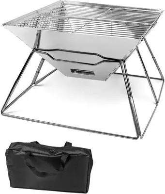 Obrázok produktu pre Ibenzoa® skladacia ohnisko z nehrdzavejúcej ocele – prenosné ohnisko, 31 x 31 x 21 cm, 1,65 kg, s lievikom na grilovanie a prepravnou taškou, vhodné do záhrady a na kempovanie