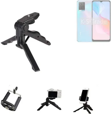 Produktbild von K-S-Trade Stativ Tisch-Ständer Dreibein Handy-Stativ Ständer kompatibel mit Vivo Y21s Mini-Stativ Smartphone Tripod Handy-Stativ aus Plastik schwarz
