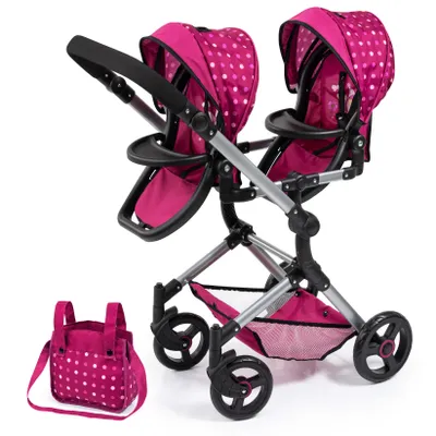 Obrázek produktu pro Bayer Design 26267AA Kočárek pro panenky Twin, kočárek pro panenky, výškově nastavitelný, skládací, integrovaný nákupní košík, taška přes rameno, kompatibilní s EasyGo