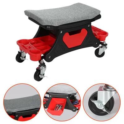Produktbild von Vigevee Werkstatthocker Werkstatt Rollsitz    185 kg über eine abnehmbare Sitzfläche Arbeitshocker mit Ablage für Werkzeug Garagehocker